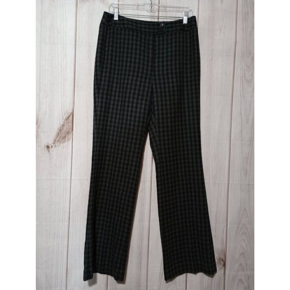 Anne Klein Pants Ladies 6 Black Gray Gingham‎ Wool Blend Light Weight